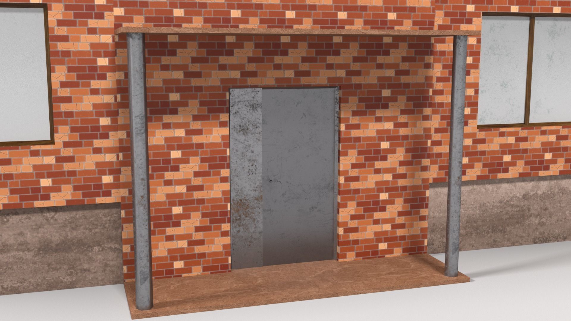 Red brick city building Low-poly 3D model_9