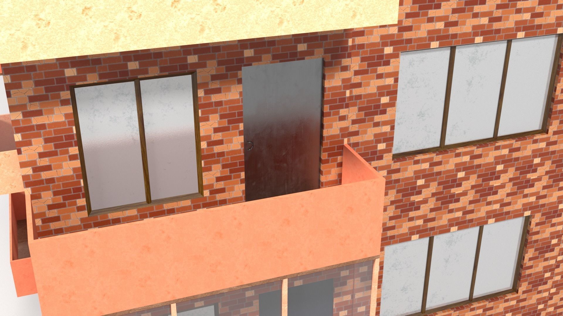 Red brick city building Low-poly 3D model_8