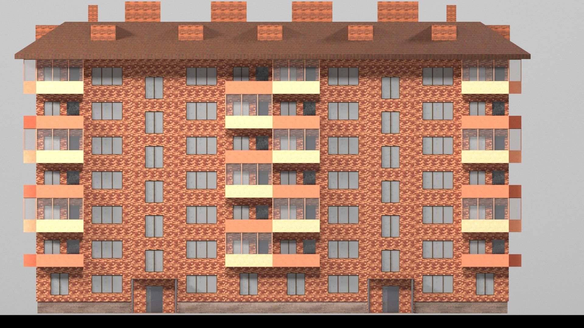 Red brick city building Low-poly 3D model_12