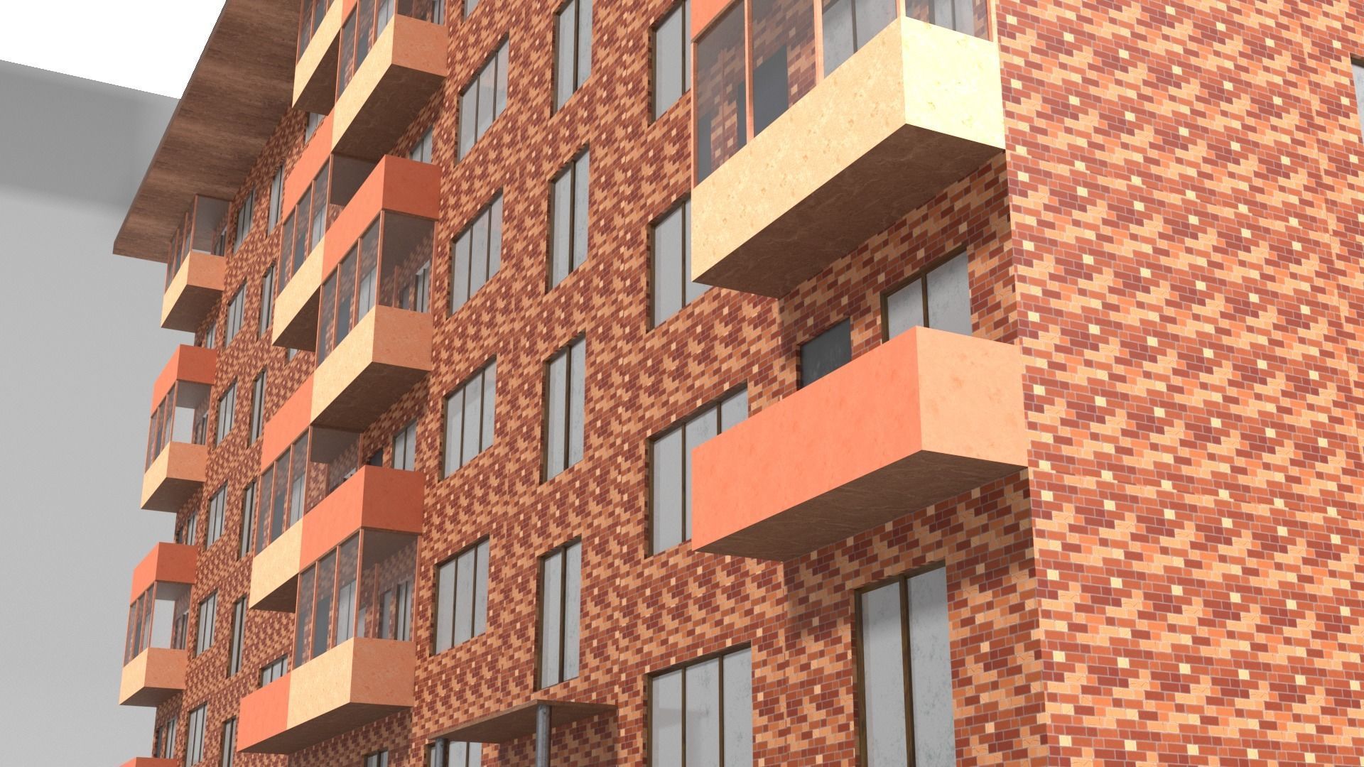 Red brick city building Low-poly 3D model_4