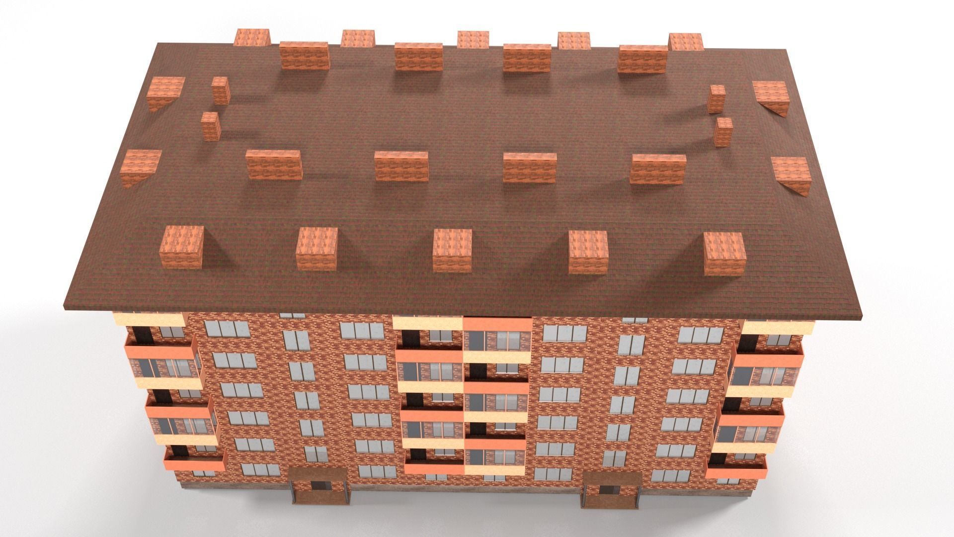 Red brick city building Low-poly 3D model_2