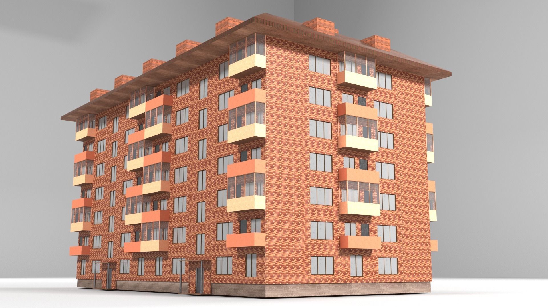 Red brick city building Low-poly 3D model_3