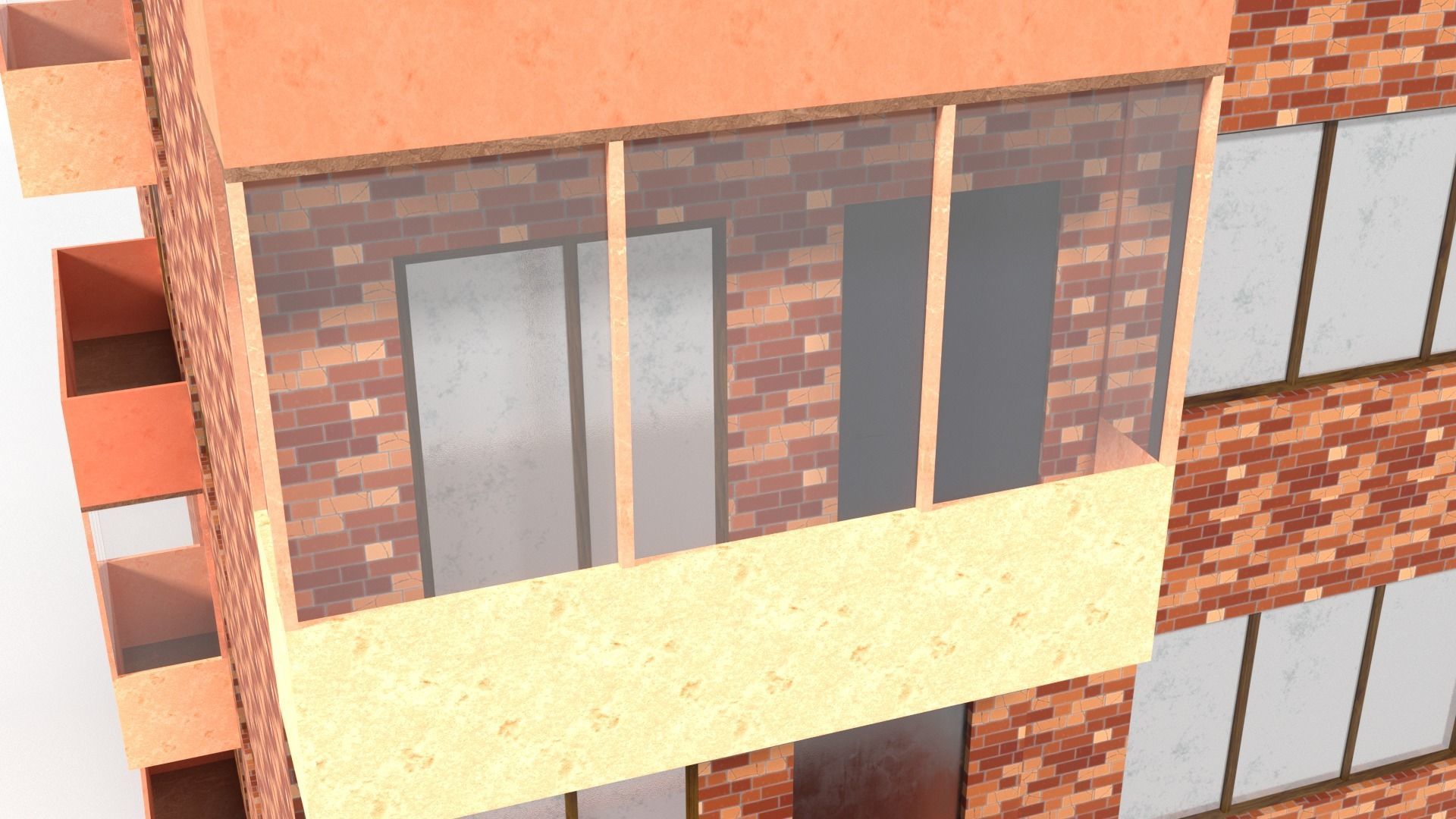 Red brick city building Low-poly 3D model_7
