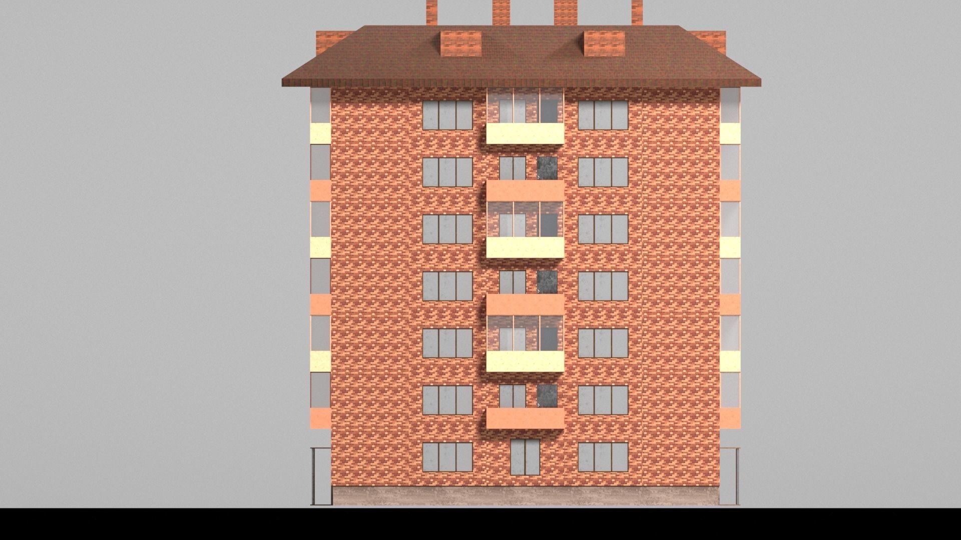 Red brick city building Low-poly 3D model_11
