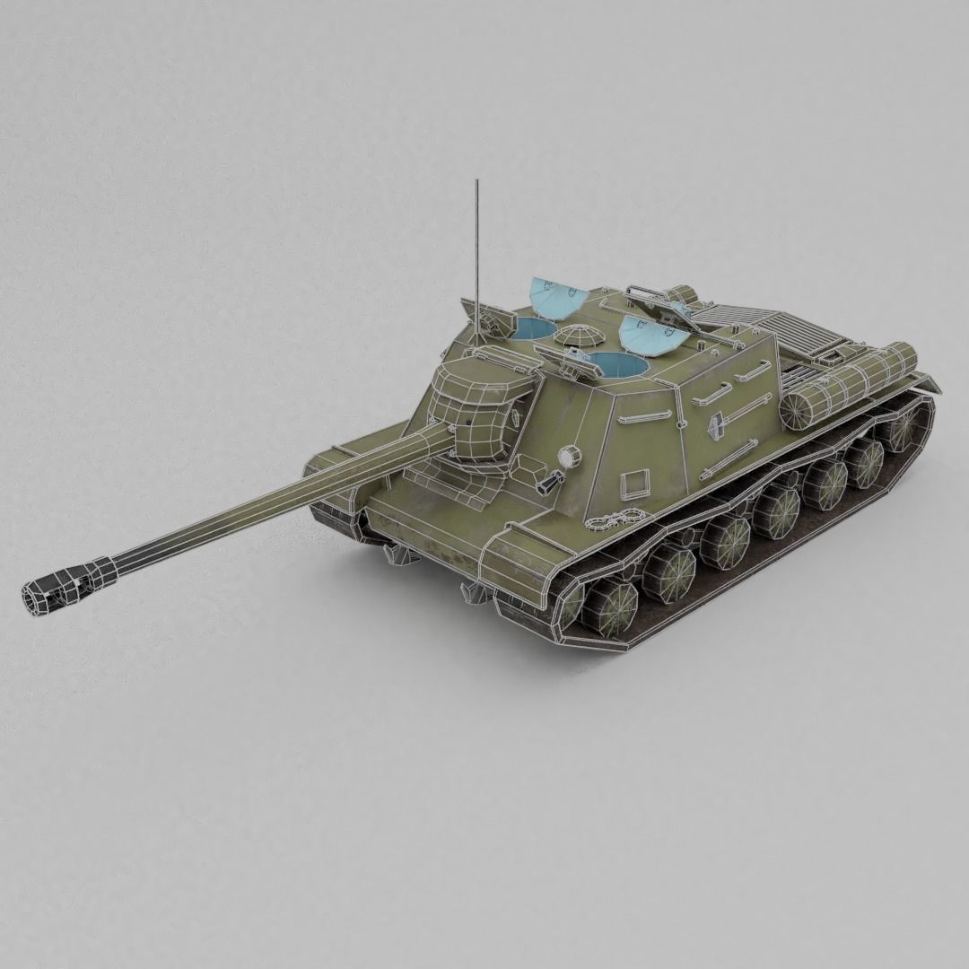 ISU-122s Tank destroyer Low-poly 3D model_3