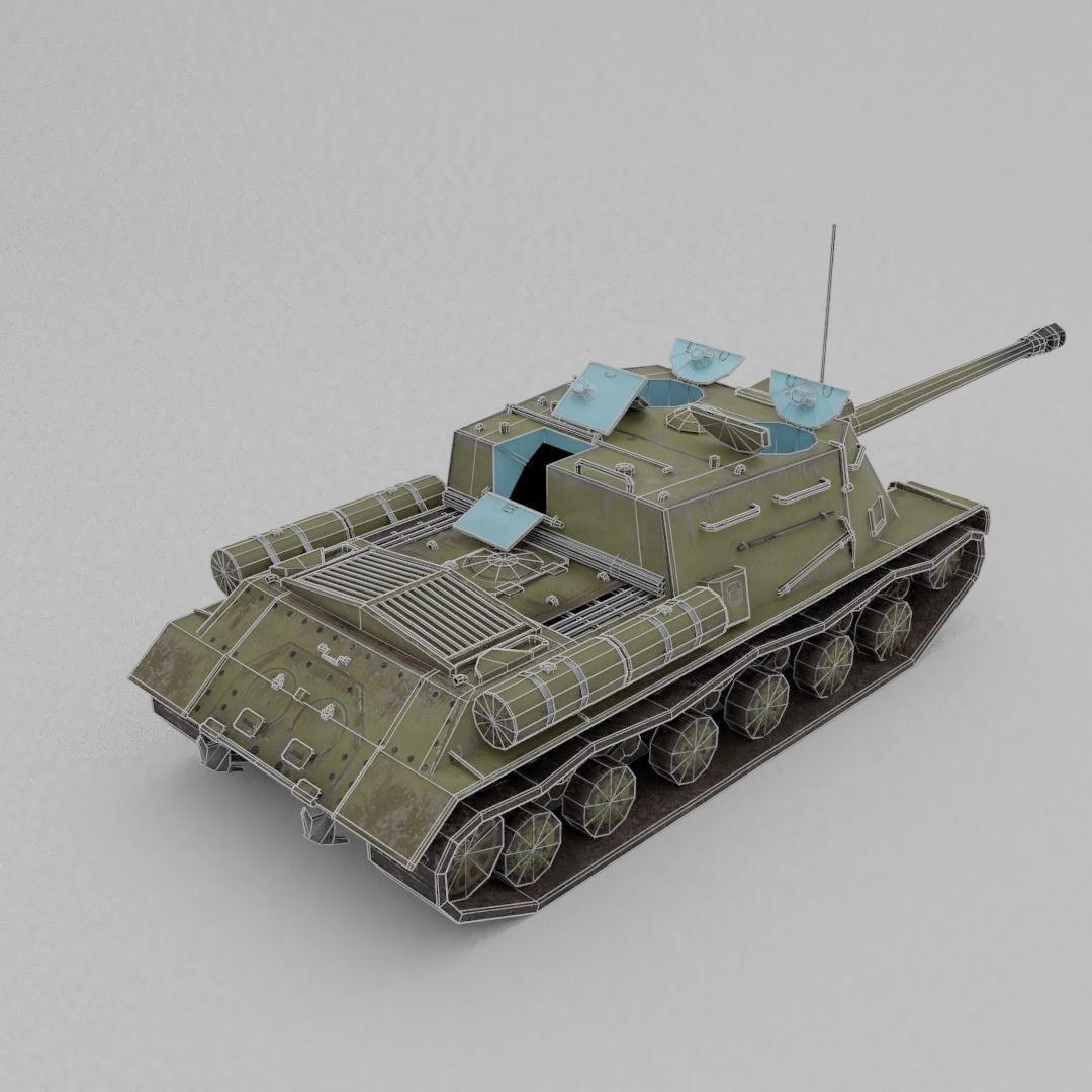 ISU-122s Tank destroyer Low-poly 3D model_7