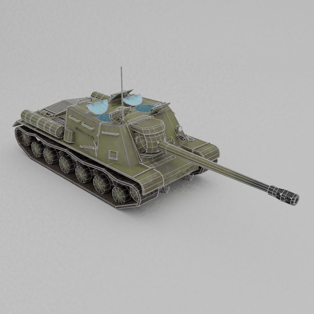ISU-122s Tank destroyer Low-poly 3D model_5