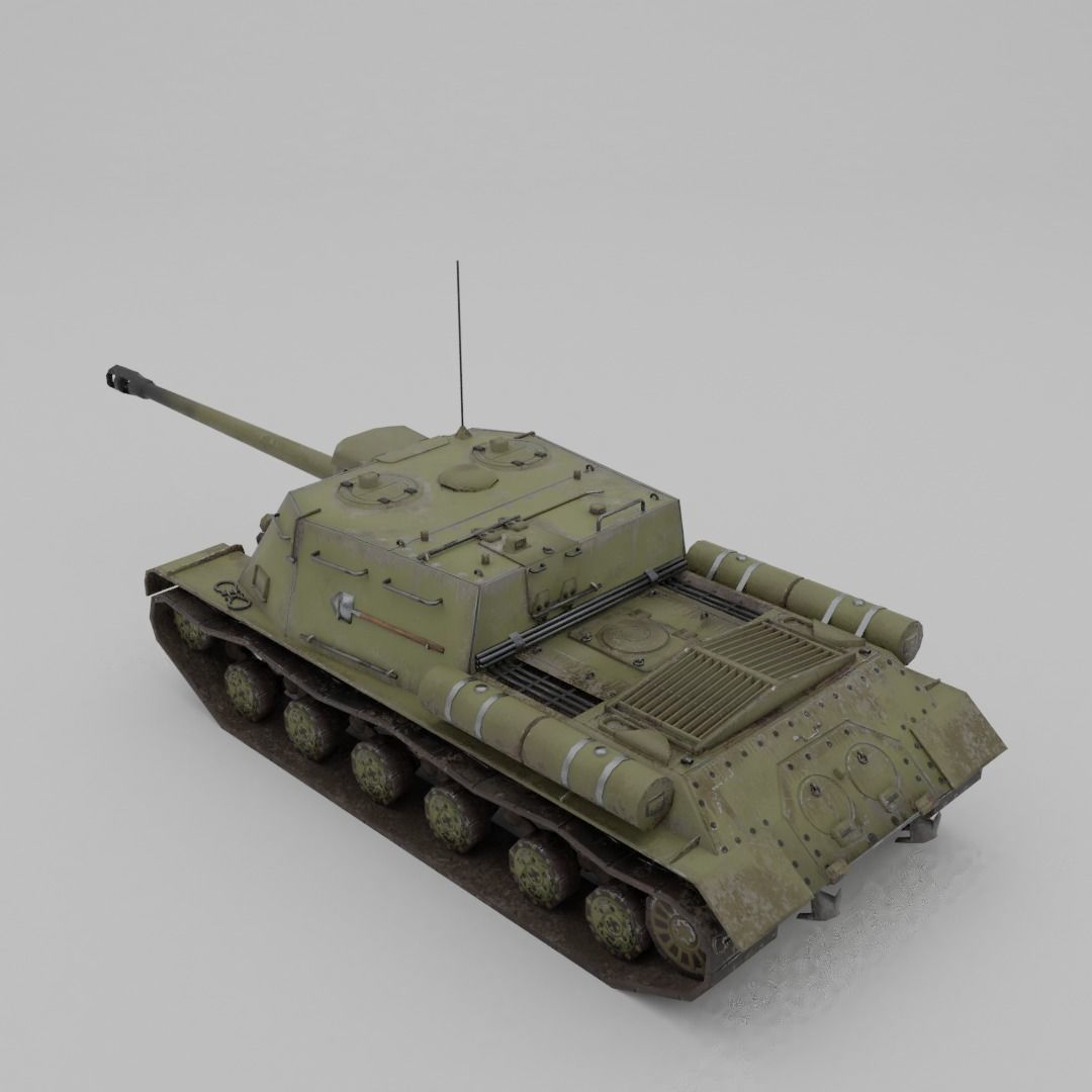 ISU-122s Tank destroyer Low-poly 3D model_12