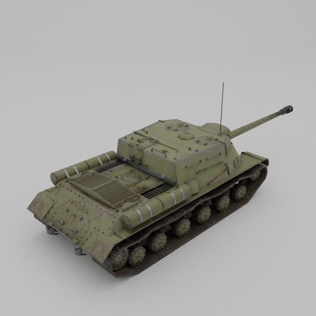 ISU-122s Tank destroyer Low-poly 3D model_10