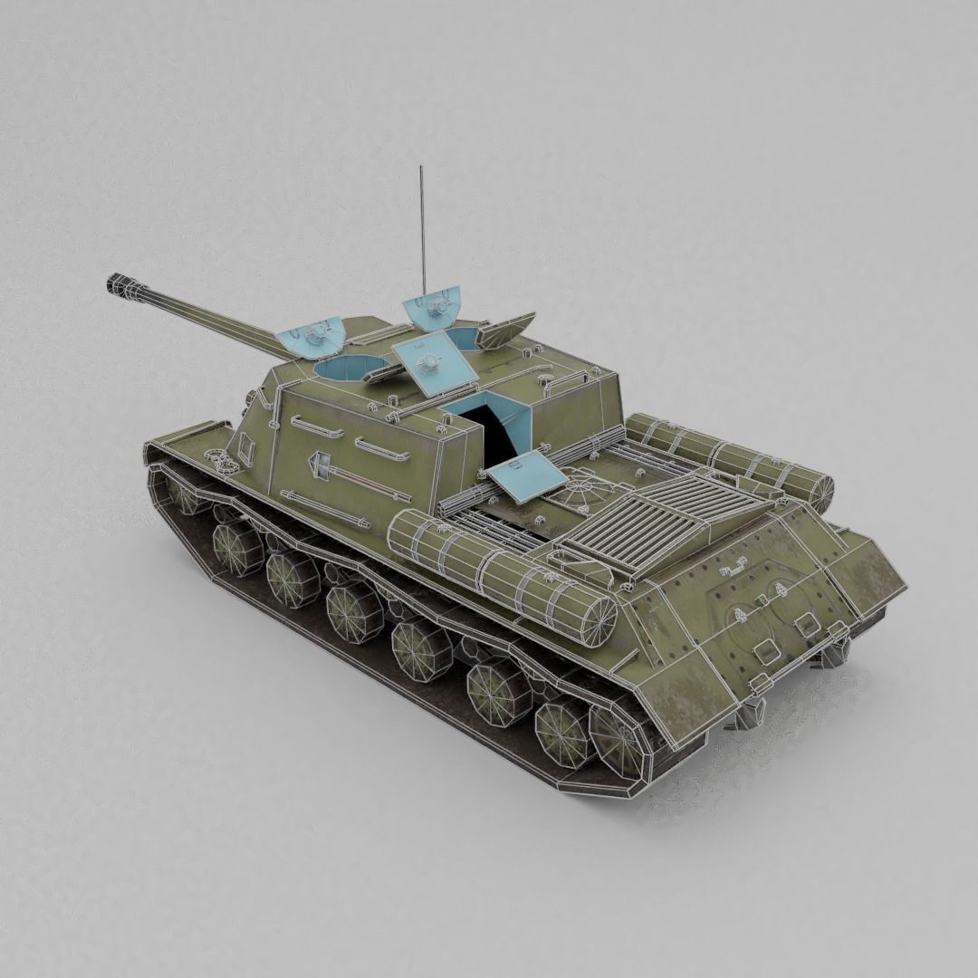 ISU-122s Tank destroyer Low-poly 3D model_9