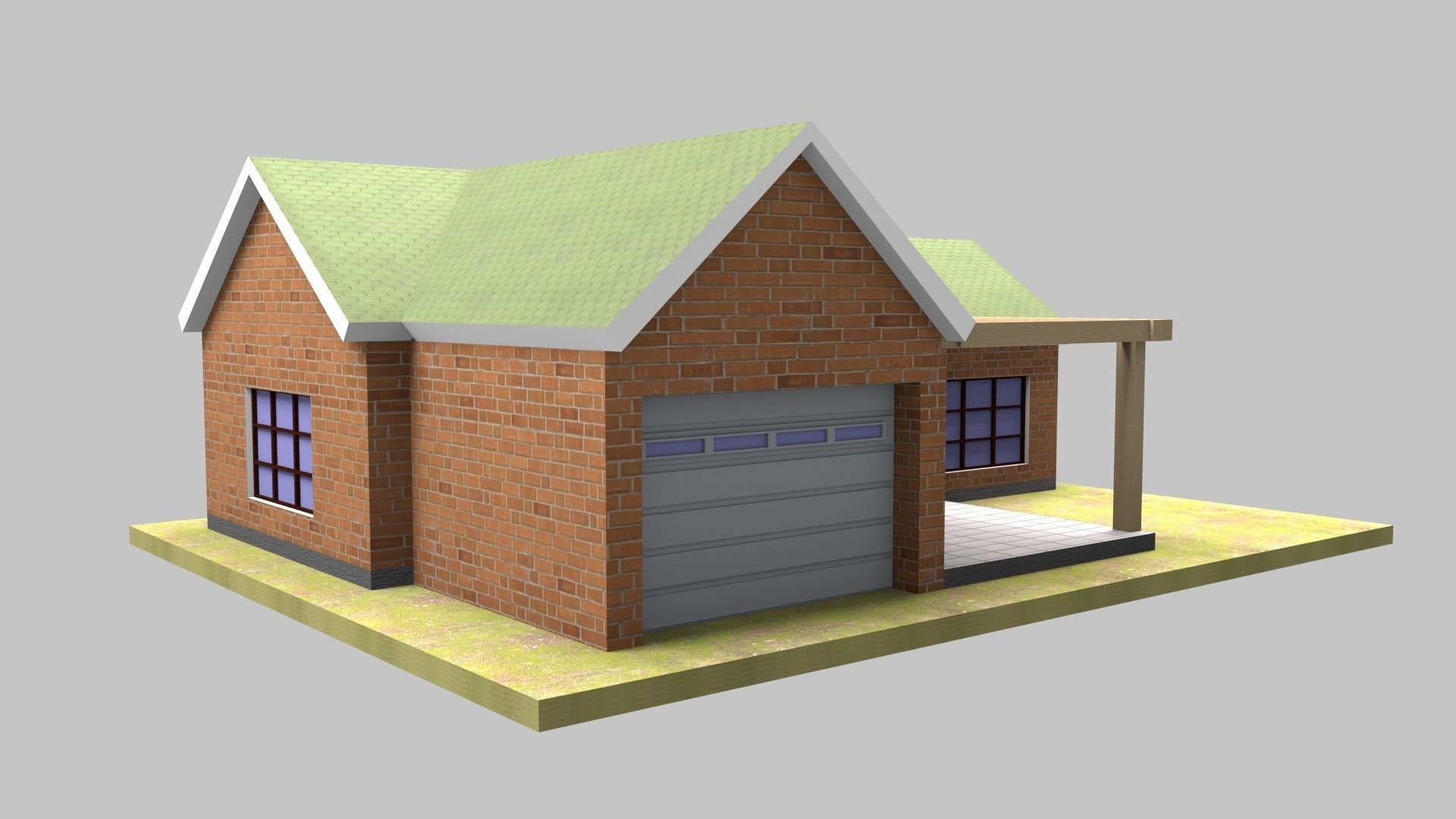 Suburban House Low-poly 3D model_3