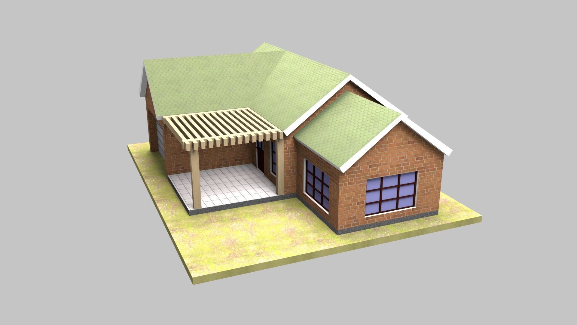 Suburban House Low-poly 3D model_1
