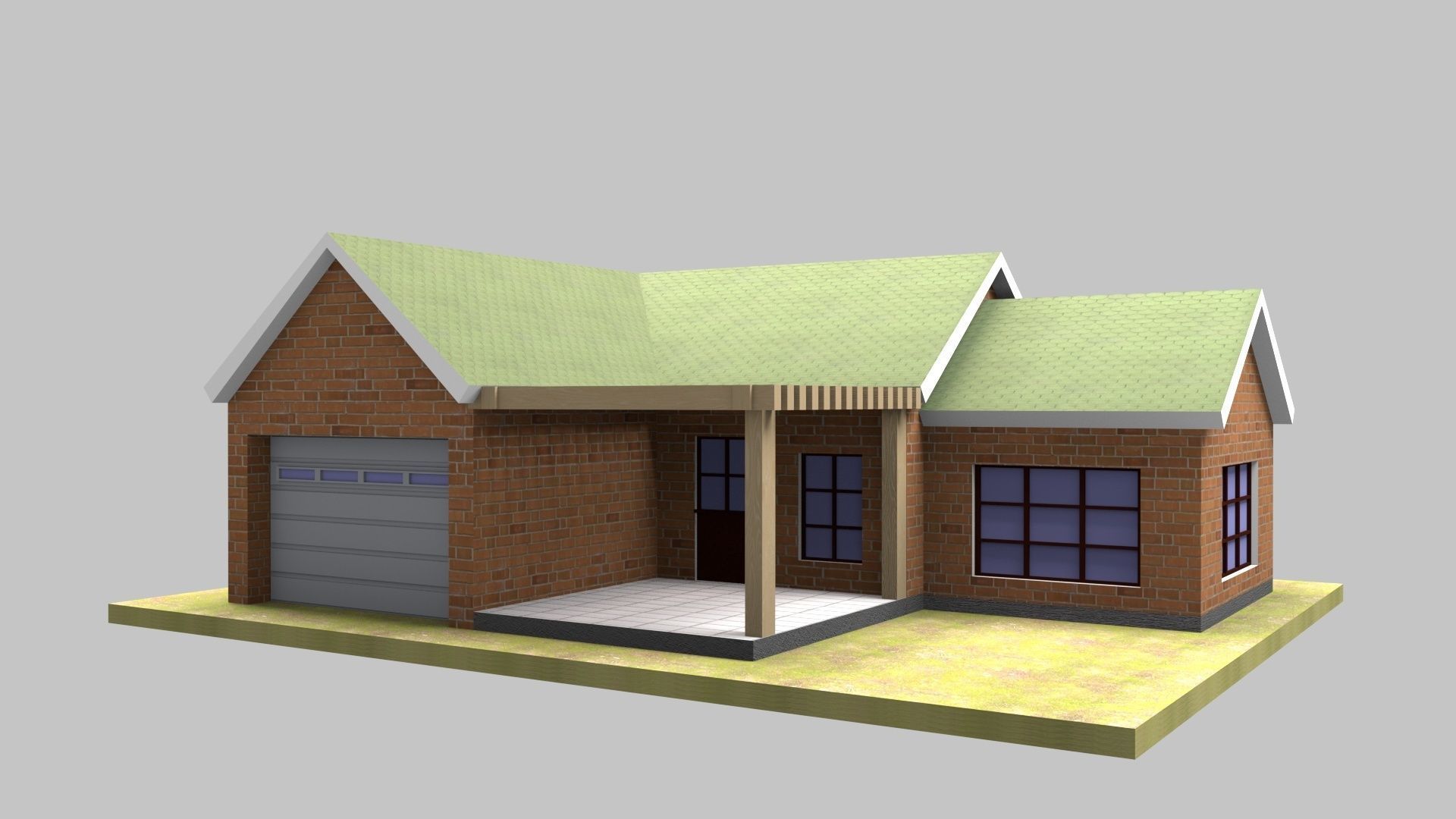 Suburban House Low-poly 3D model_6
