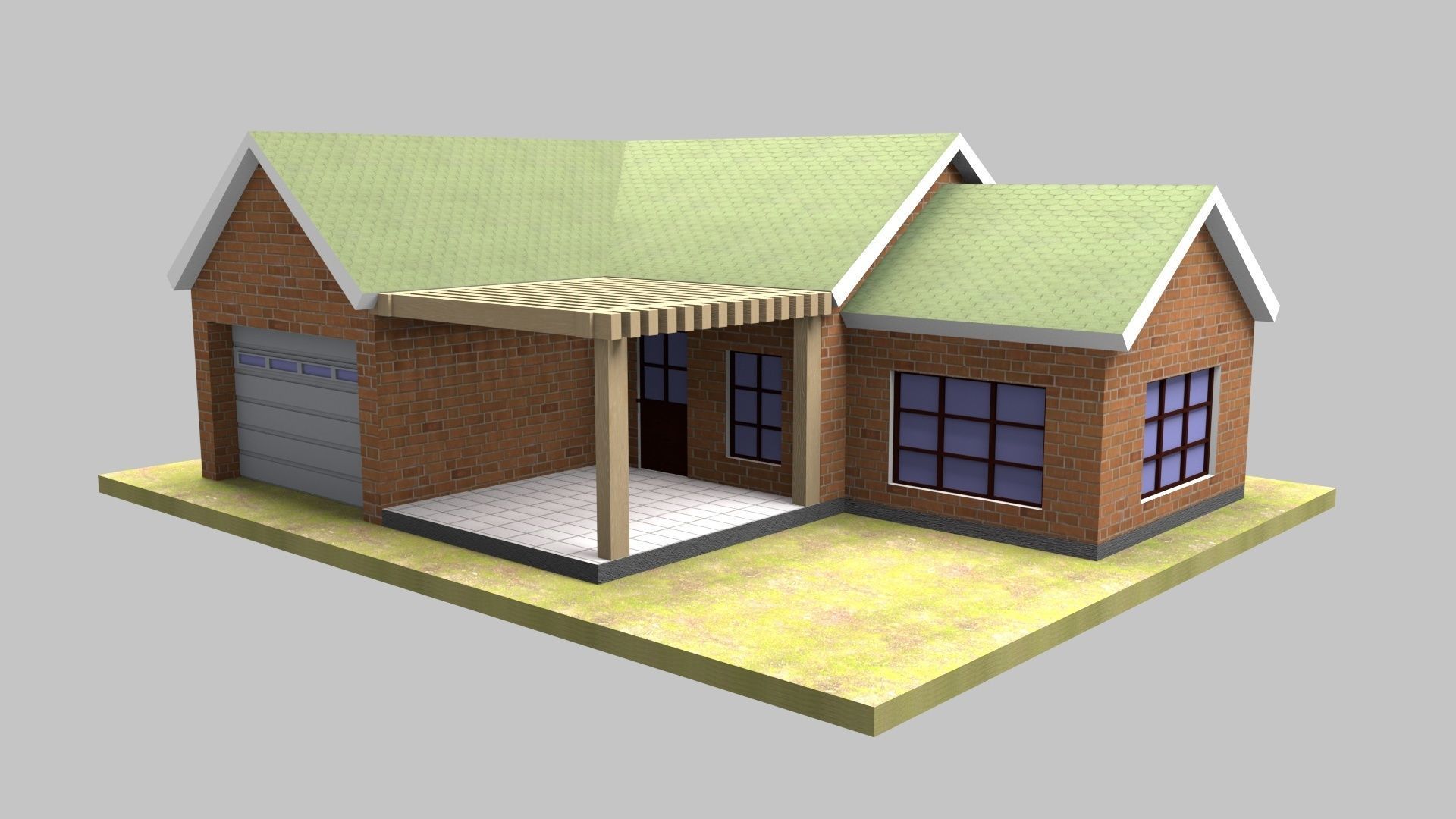 Suburban House Low-poly 3D model_2