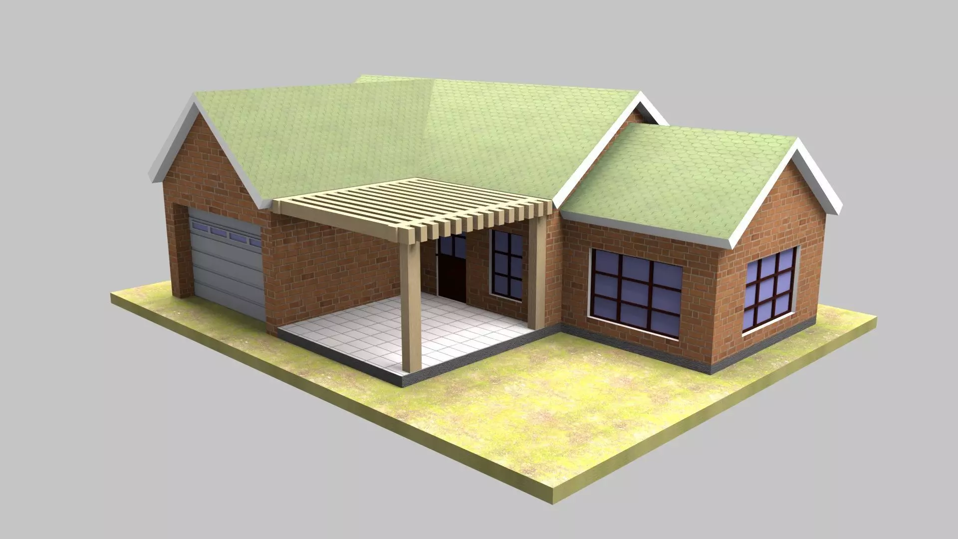 Suburban House Low-poly 3D model_0