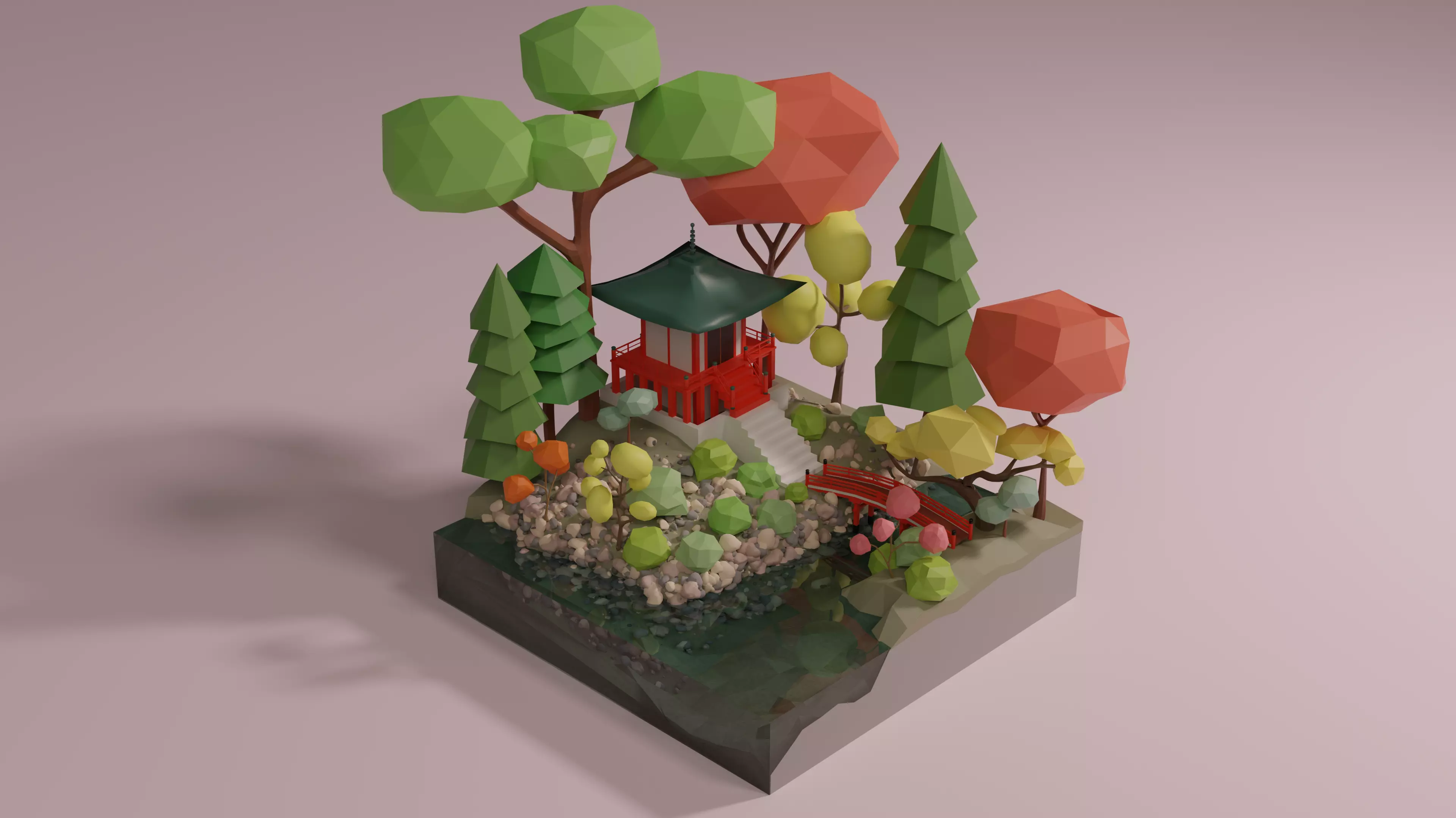 Japan Daigoji Temple low poly Low-poly 3D model