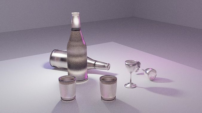 wine glasses and bottel 3D model