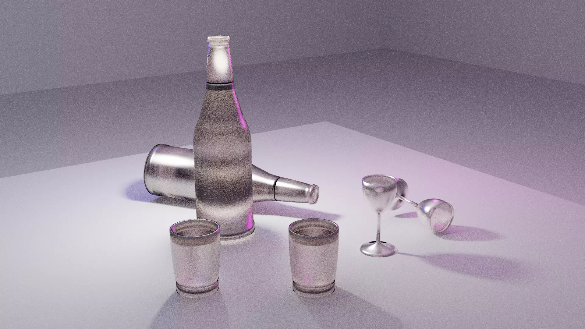 wine glasses and bottel 3D model_0