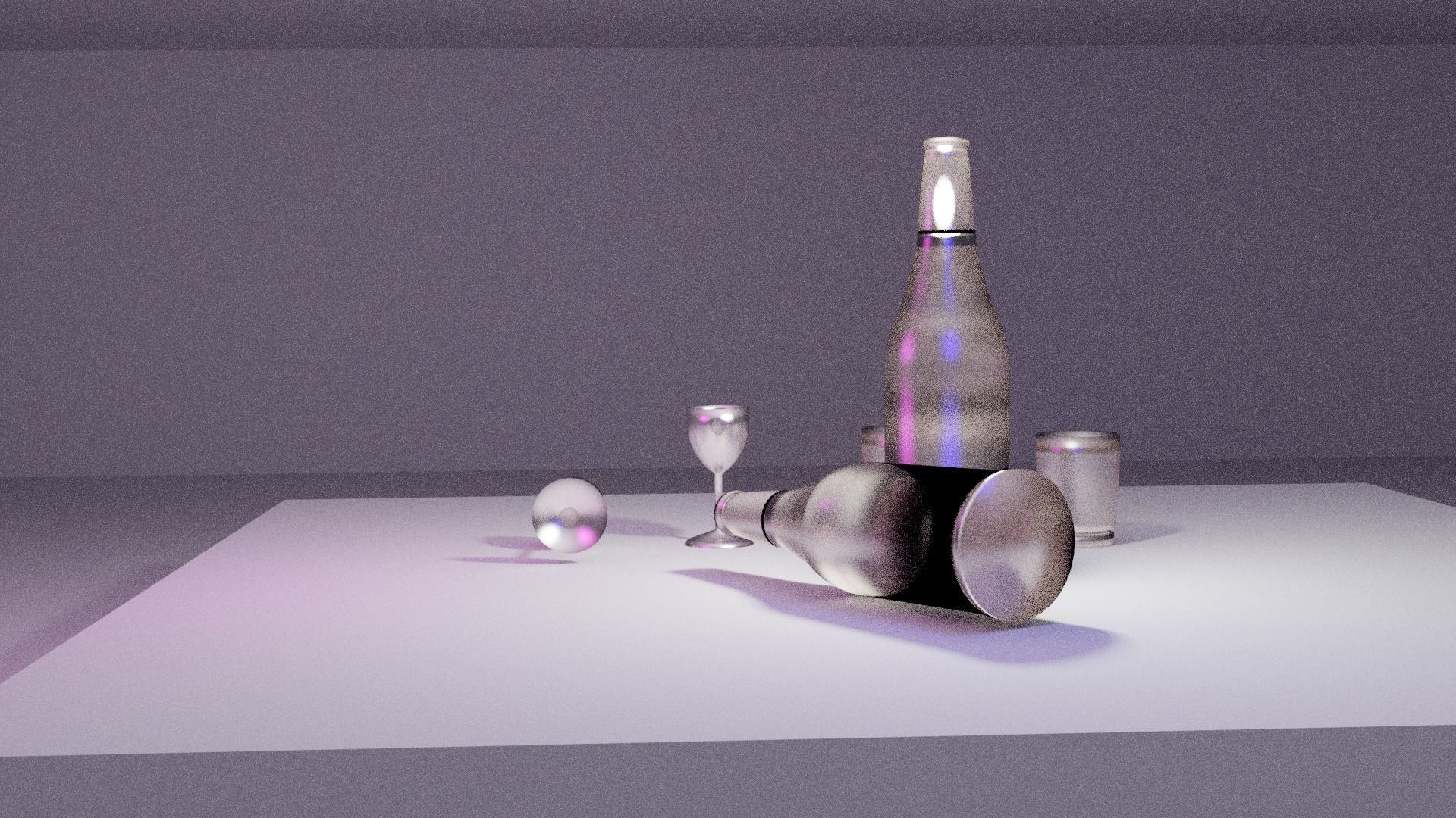 wine glasses and bottel 3D model_1