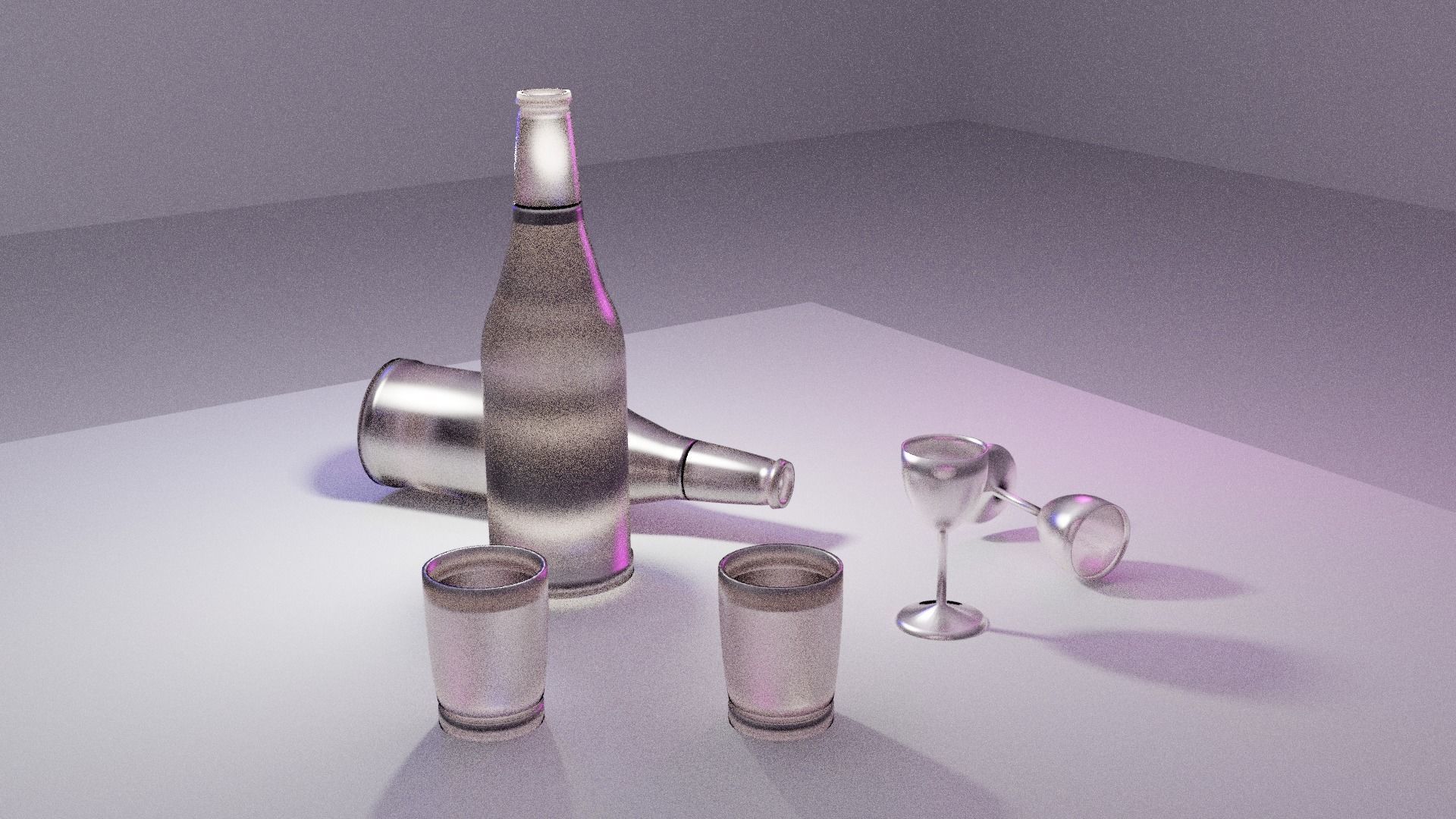 wine glasses and bottel 3D model_4