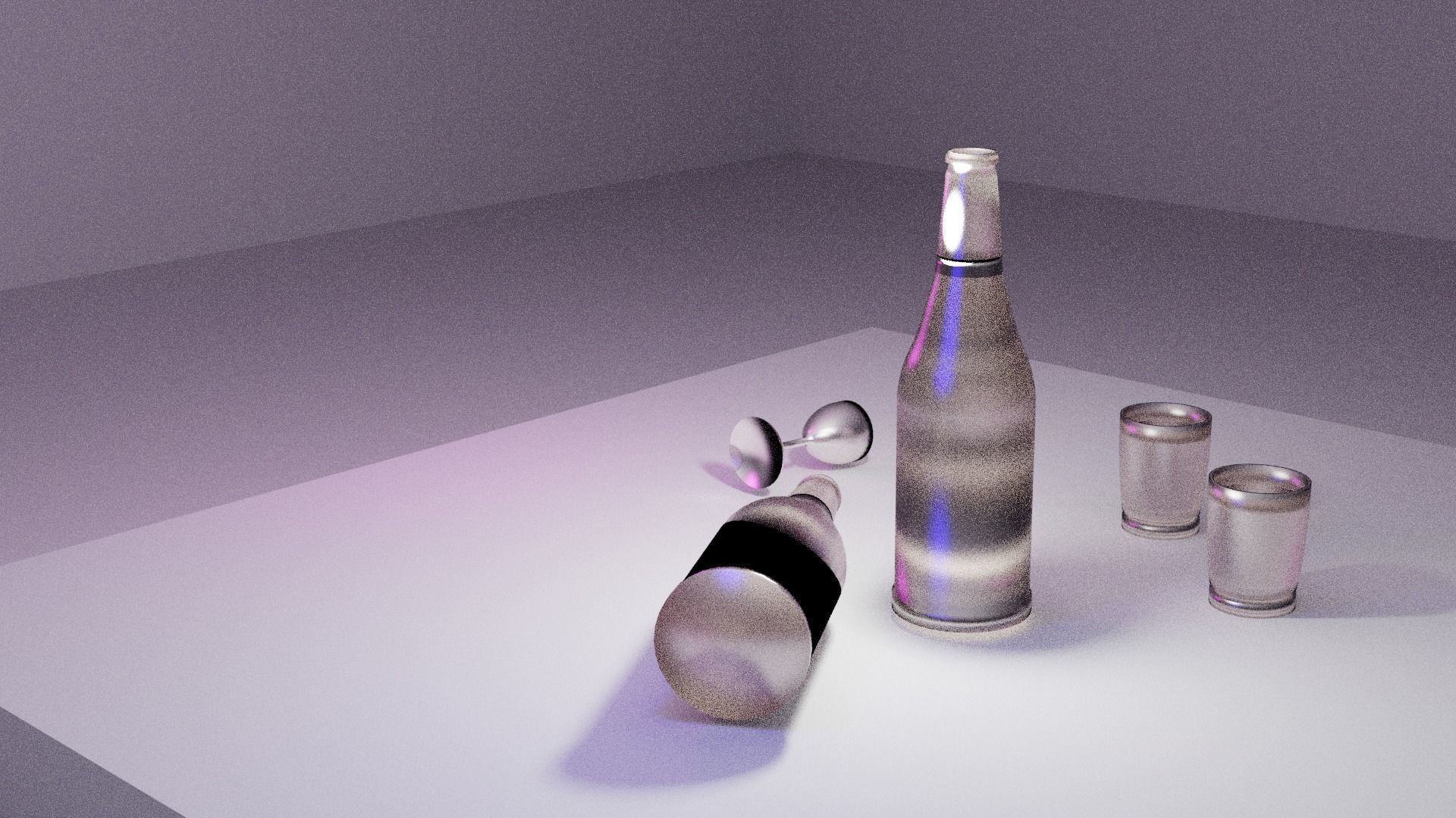 wine glasses and bottel 3D model_2