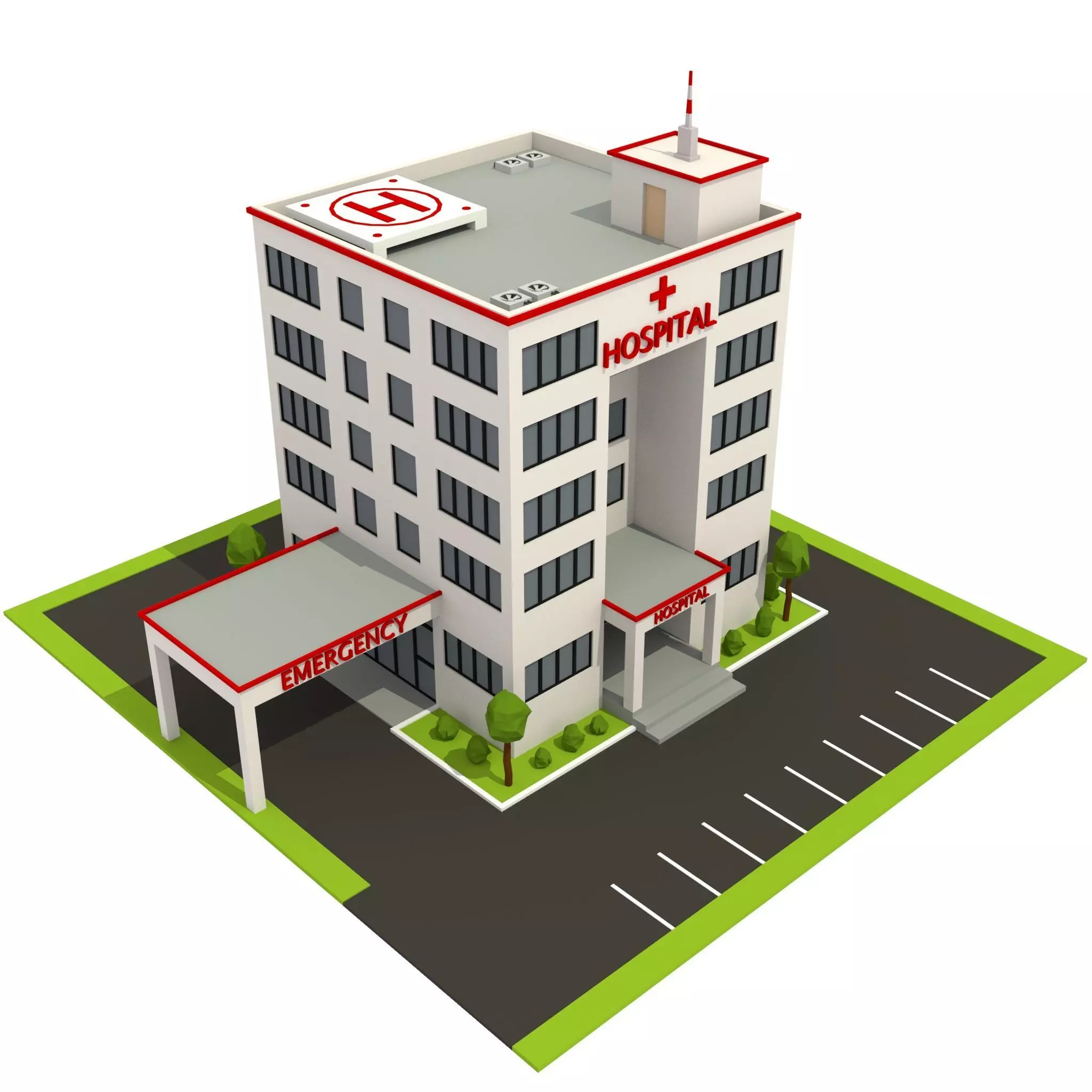 Isometric Cartoon Low Poly Hospital Building 3D model Low-poly 3D model_0