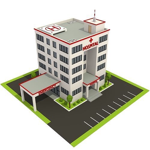 Isometric Cartoon Low Poly Hospital Building  3D model Low-poly 3D model