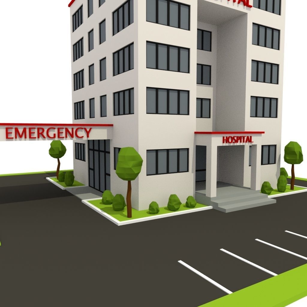 Isometric Cartoon Low Poly Hospital Building 3D model Low-poly 3D model_1