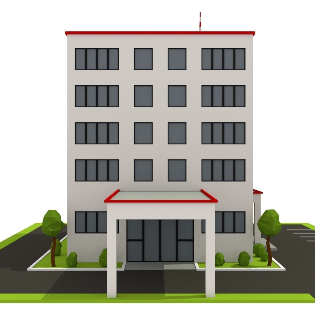 Isometric Cartoon Low Poly Hospital Building 3D model Low-poly 3D model_4