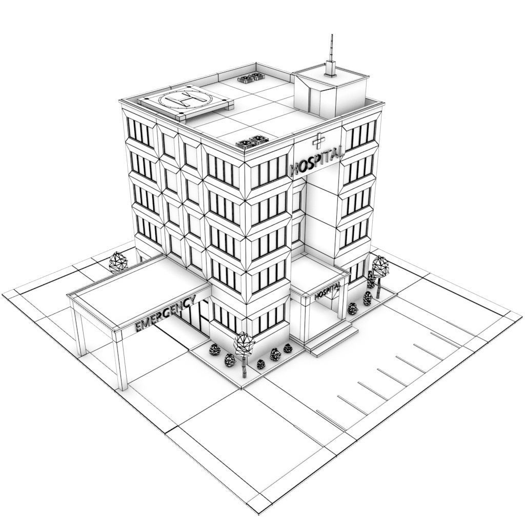 Isometric Cartoon Low Poly Hospital Building 3D model Low-poly 3D model_7
