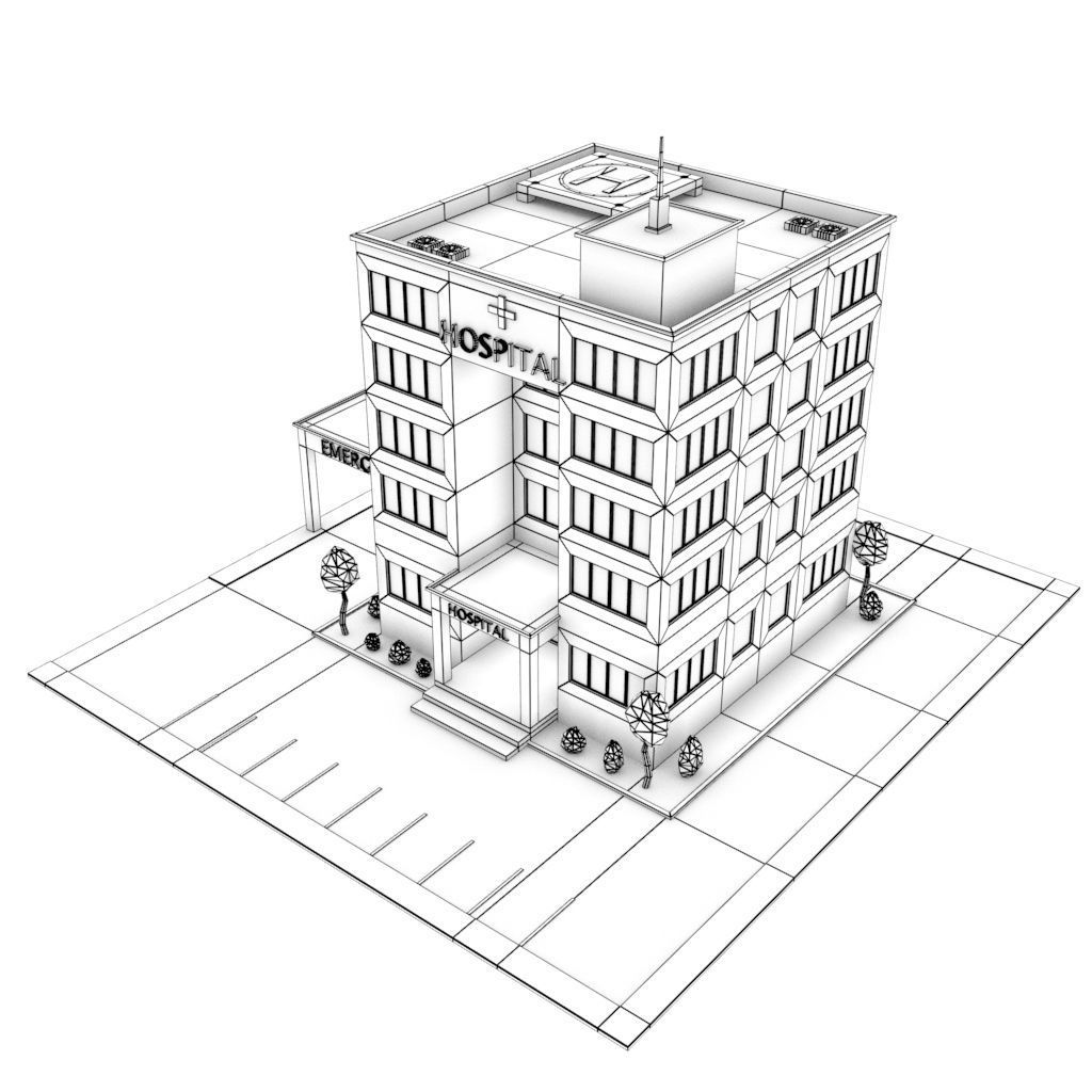 Isometric Cartoon Low Poly Hospital Building 3D model Low-poly 3D model_10