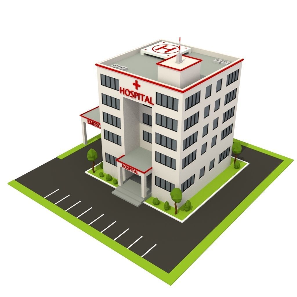 Isometric Cartoon Low Poly Hospital Building 3D model Low-poly 3D model_2