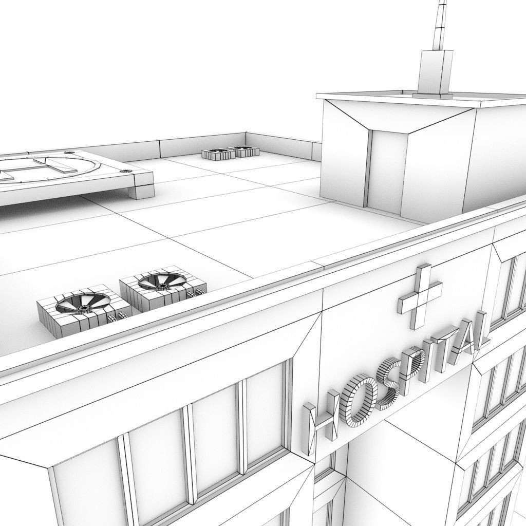 Isometric Cartoon Low Poly Hospital Building 3D model Low-poly 3D model_12