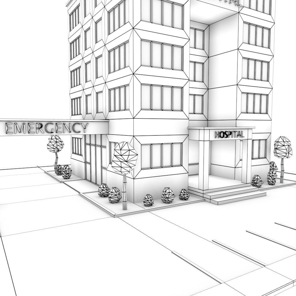 Isometric Cartoon Low Poly Hospital Building 3D model Low-poly 3D model_11