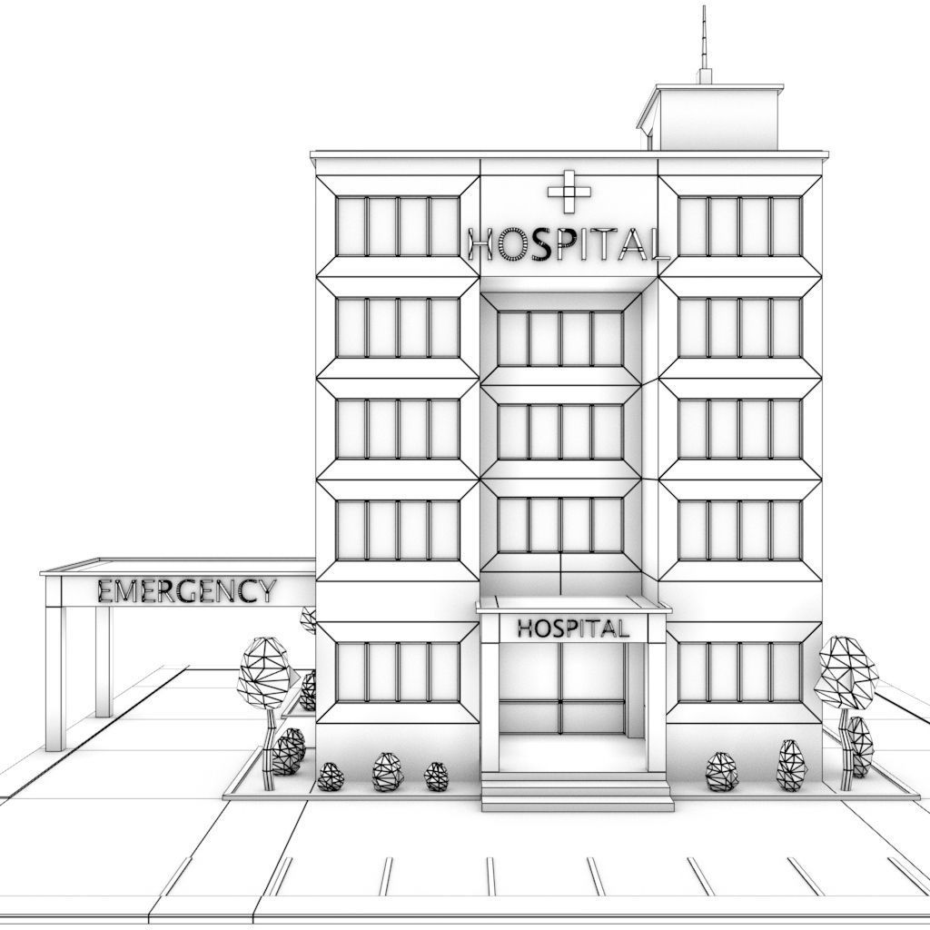 Isometric Cartoon Low Poly Hospital Building 3D model Low-poly 3D model_8
