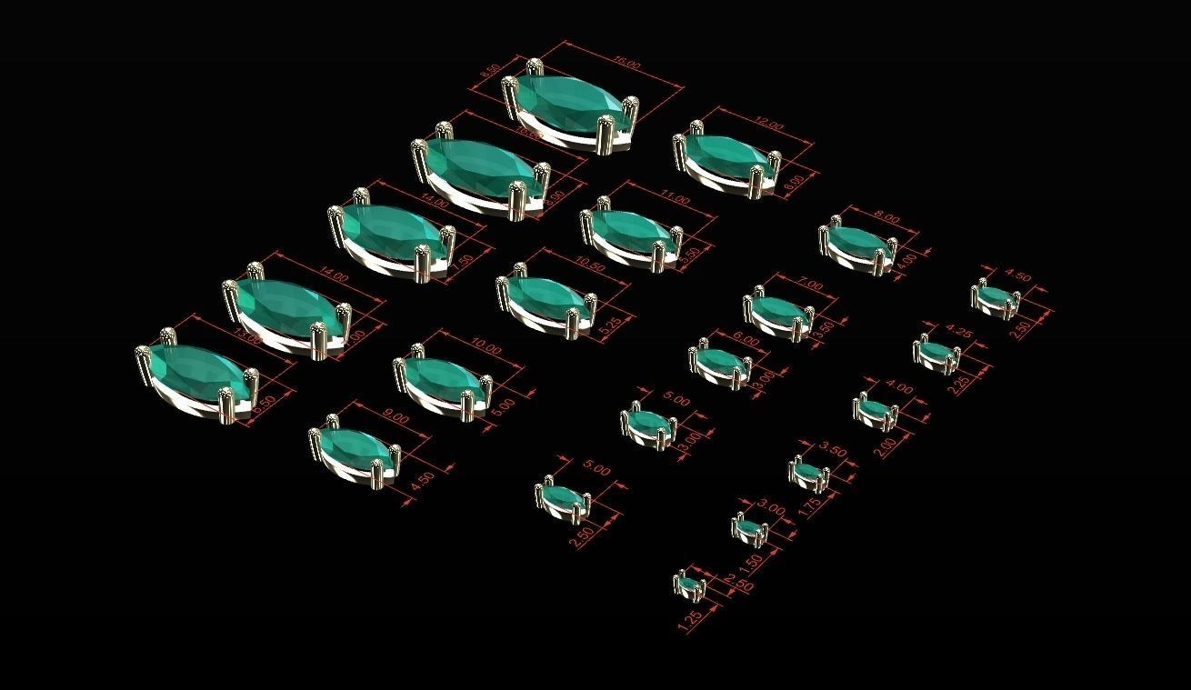 Head - bezel Pear  Marquise 99 part 3D Model Collection_12