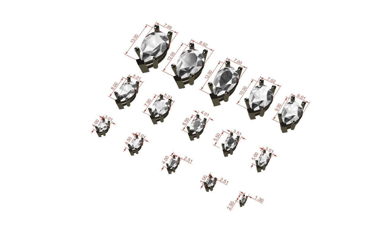 Head - bezel Pear  Marquise 99 part 3D Model Collection_35