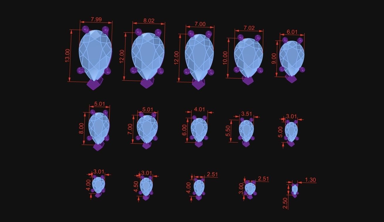 Head - bezel Pear  Marquise 99 part 3D Model Collection_36