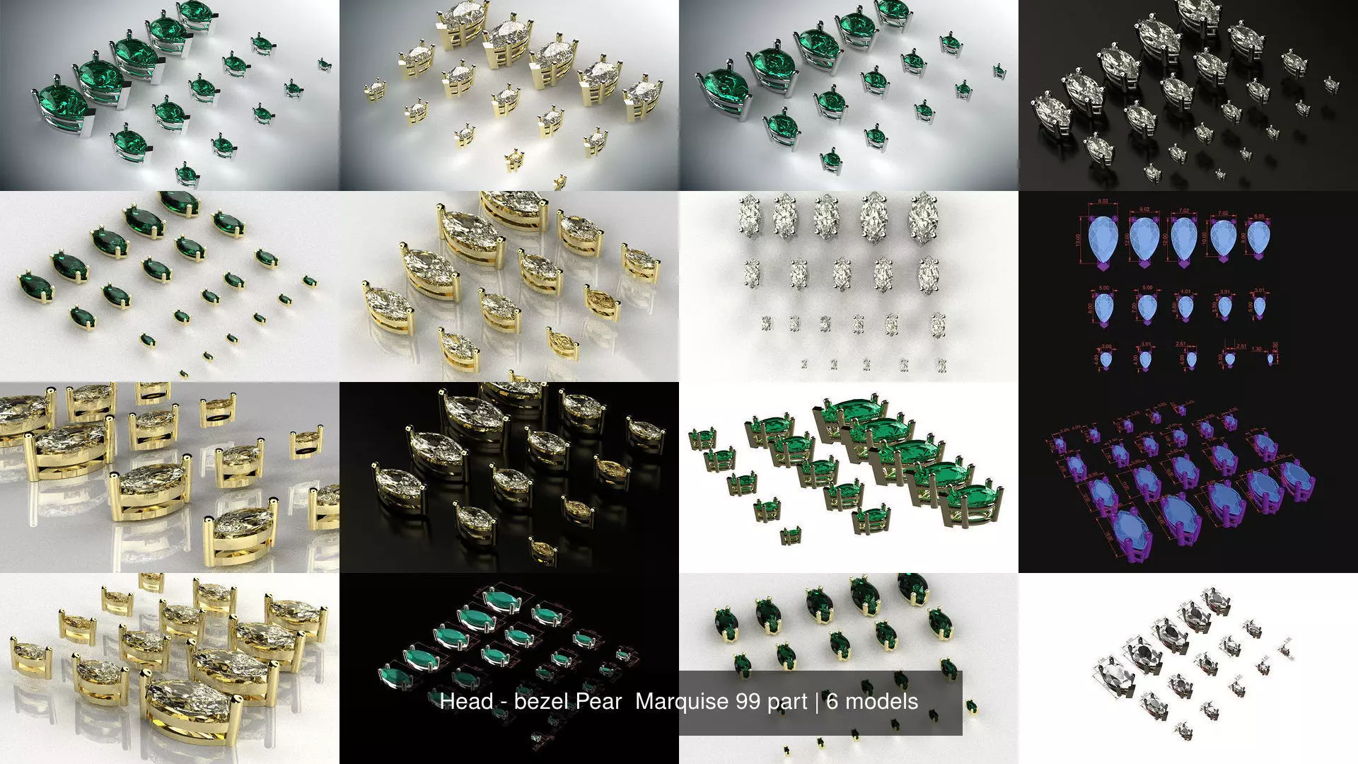 Head - bezel Pear  Marquise 99 part 3D Model Collection_0