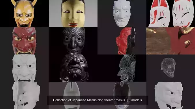 Collection of Japanese Masks Noh theater masks  