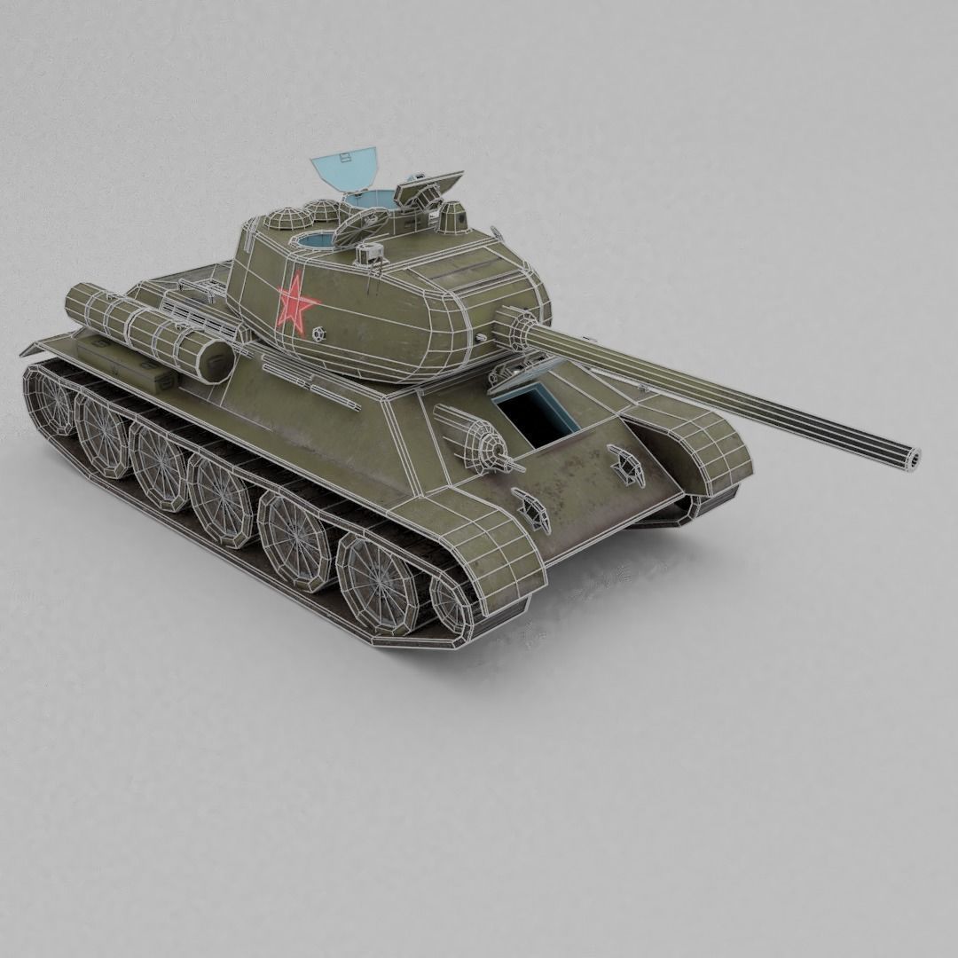 T34-85 D-5T Medium Tank Low-poly 3D model_5
