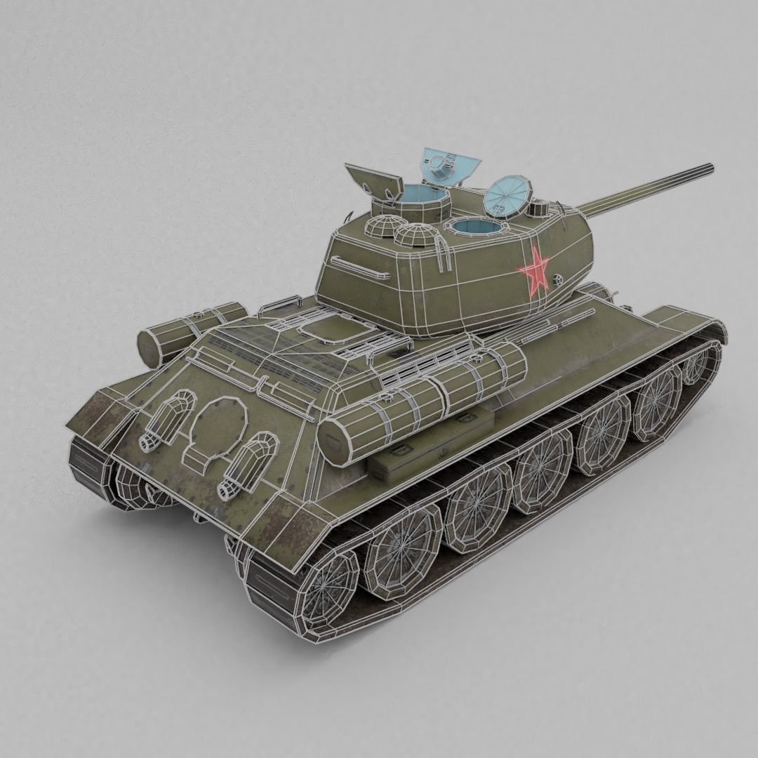 T34-85 D-5T Medium Tank Low-poly 3D model_7