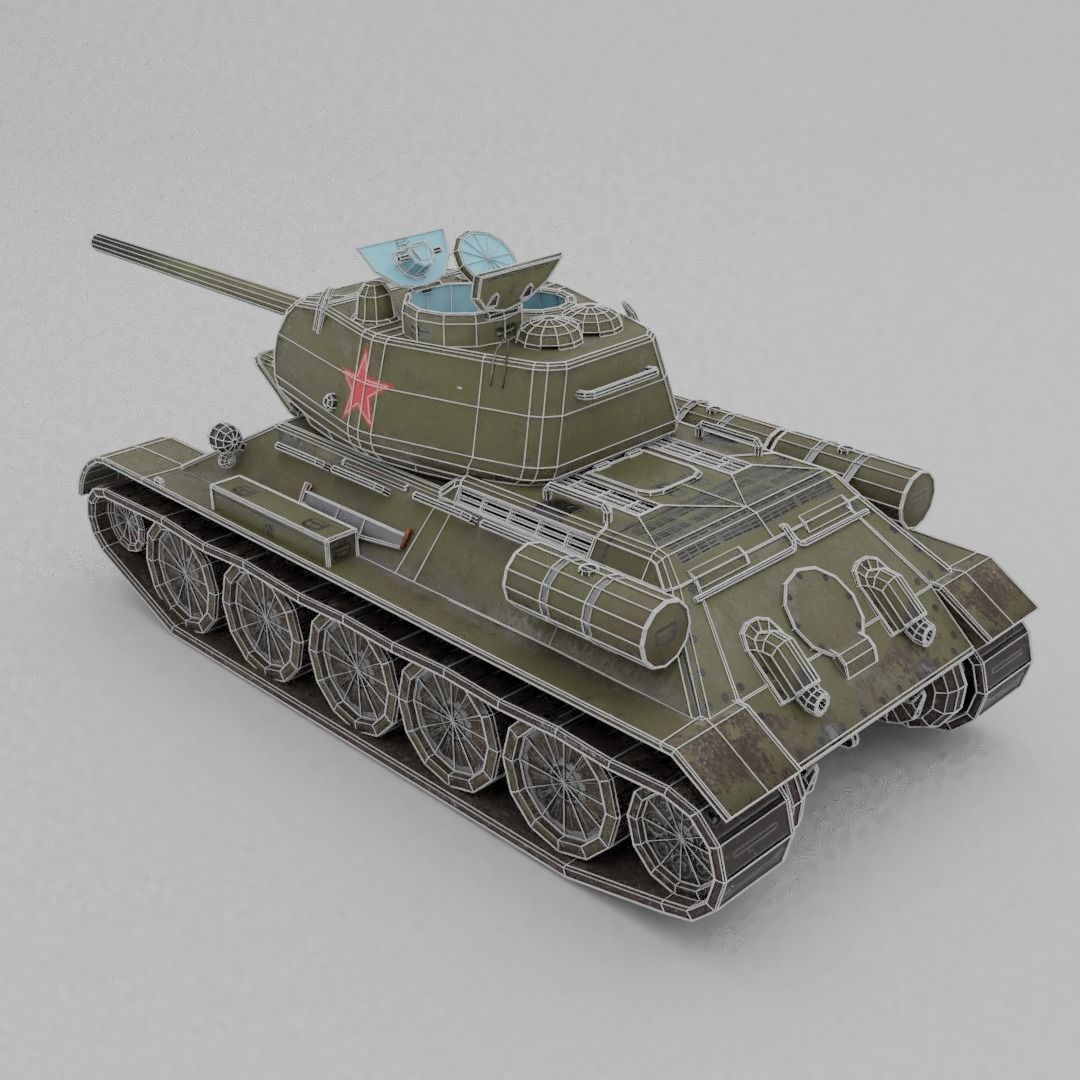 T34-85 D-5T Medium Tank Low-poly 3D model_9
