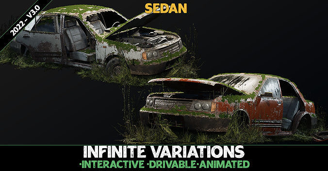 Procedural Vehicles - Sedan UE4 UE5 Low-poly 3D model