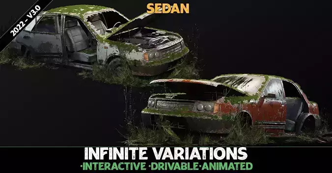 Procedural Vehicles - Sedan UE4 UE5 Low-poly 3D model