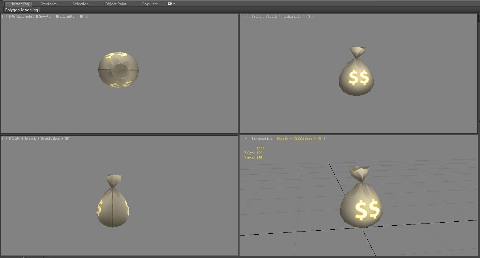 Cartoon Money Bag Low-poly 3D model_3