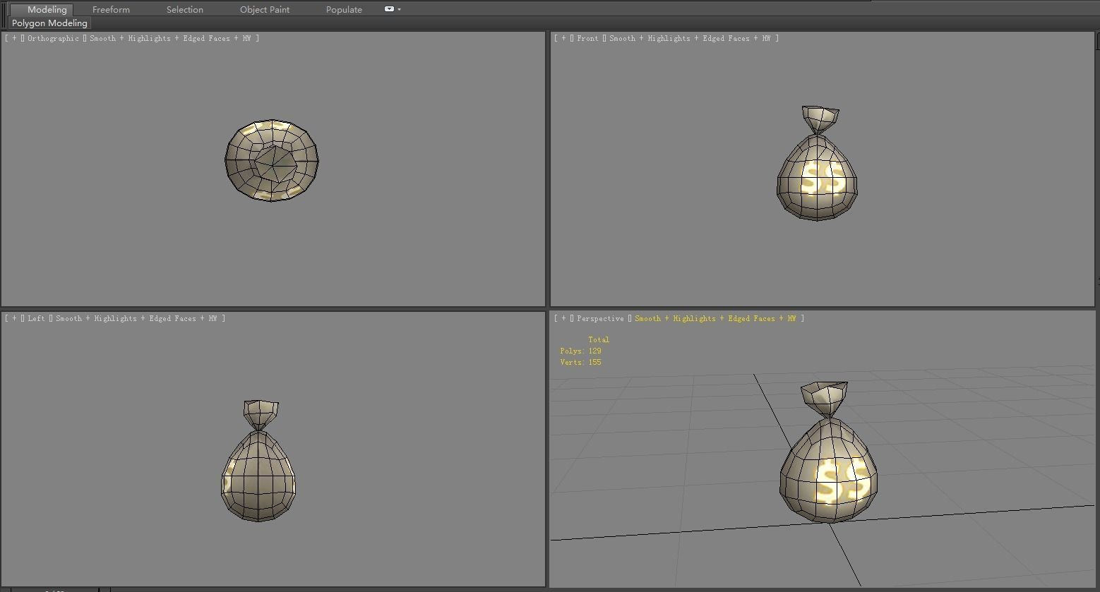 Cartoon Money Bag Low-poly 3D model_4