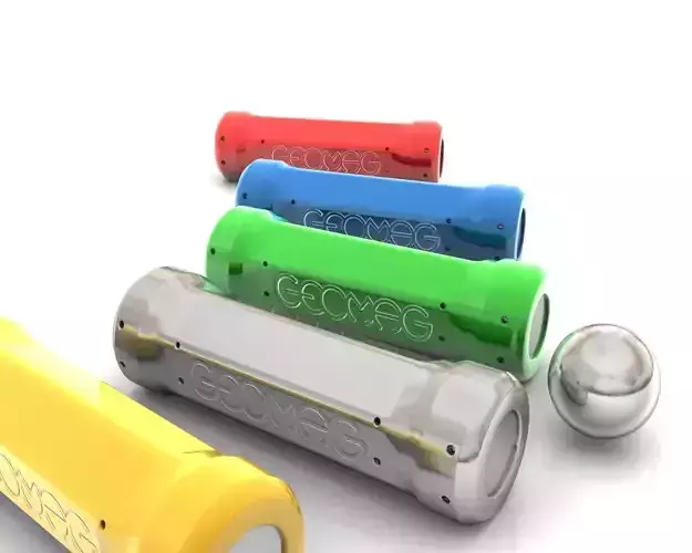Geomag group of different colored batteries and ball