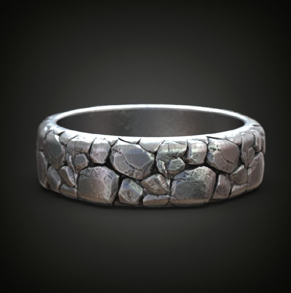 Rocks textured wedding ring size range 3D print model_1