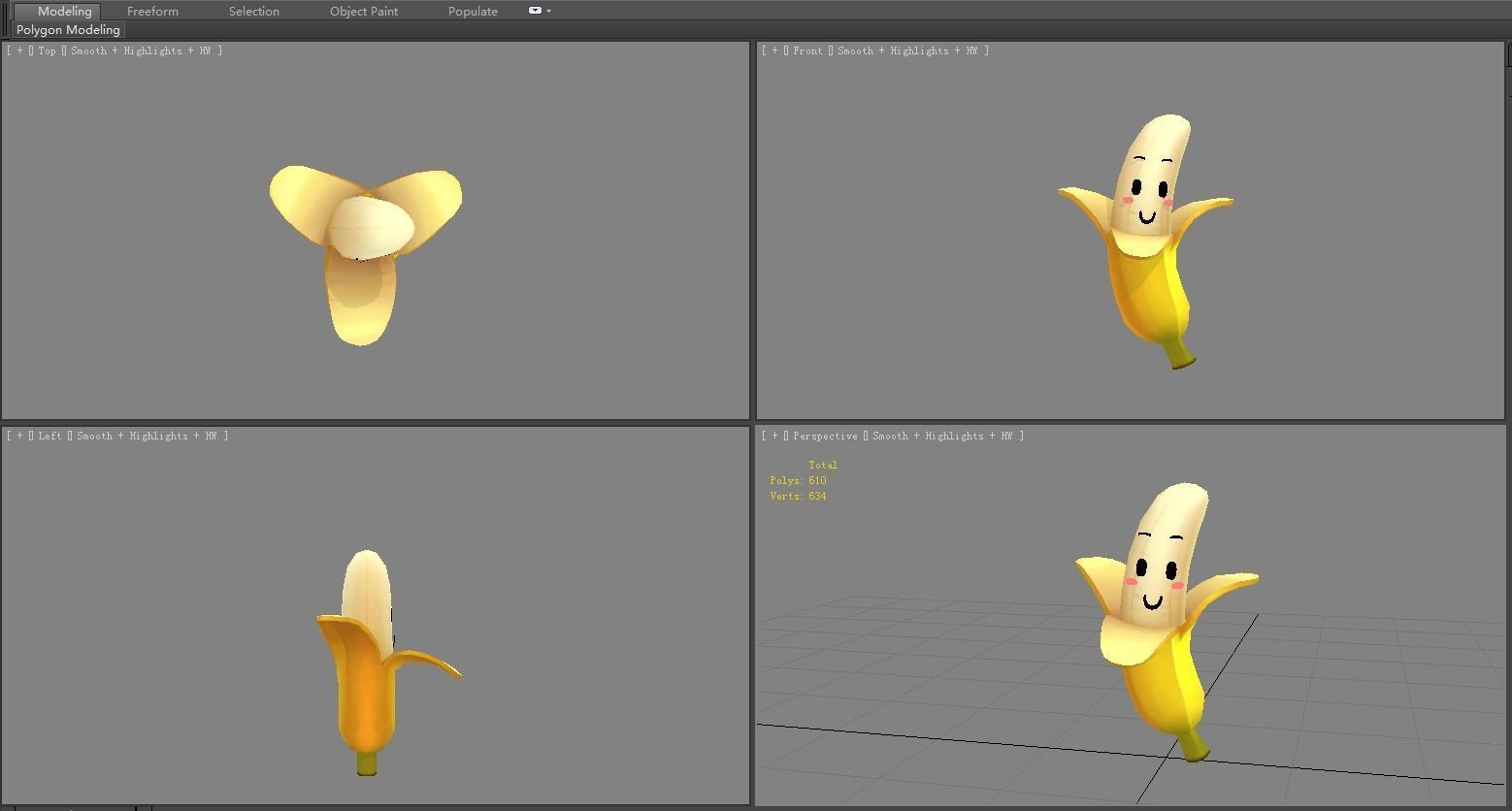 Cartoon banana mascot Low-poly 3D model_4